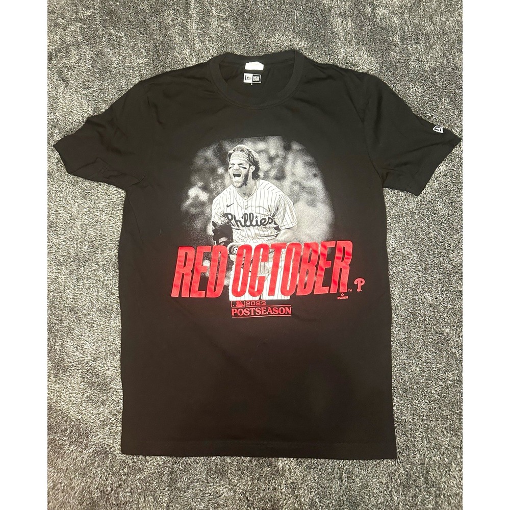 Bryce Harper Phillies Red October 2023 Postseason New Era T Shirt Black S